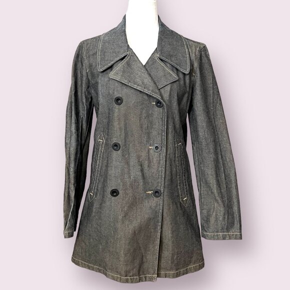 POLO JEANS CO. Ralph Lauren Women's Coat Gray Denim Double Breasted Size Medium